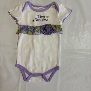 Baby Essentials "I Love Grandma" onesie, white with purple trim, size 9 months